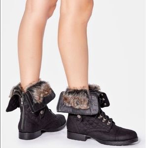 Combat Boots with Fur Trim JustFab